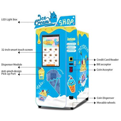 32 inch touchscreen ice cream vending machine with worm gear reducer and anti pinch pickup port