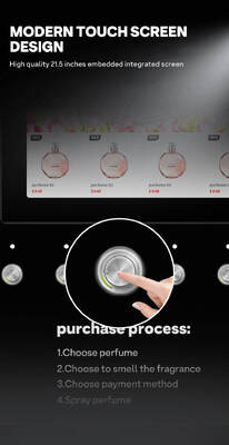 Il distributore automatico a spray di profumo Haloo può contenere quattro profumi diversi e dispone di cinque pulsanti campione per l'uso sul tavolo