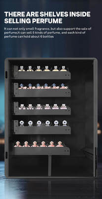 Il distributore automatico a spray di profumo Haloo può contenere quattro profumi diversi e dispone di cinque pulsanti campione per l'uso sul tavolo