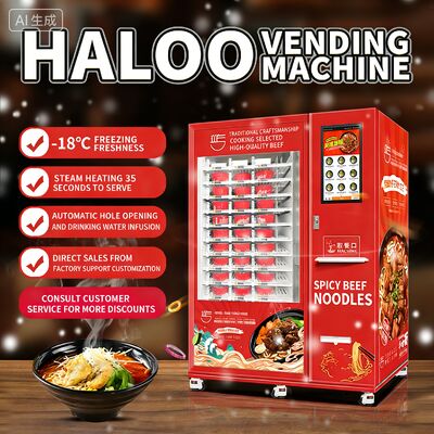 Haloo -18 °C macchinario per vendere noodle surgelati con materiale di piastra in acciaio colorato, forno a microonde, riscaldamento a vapore per 35 secondi, servire